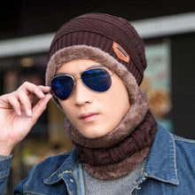 Load image into Gallery viewer, Fashion Knitted Winter Hats For Men Thick and Warm Men Winter Hat Black Autumn Beanie Hat Men Wool Ski Hats Beanies Bonnet Scarf Hat Set Outdoor Sport Warm Beanies Hat For Men Knitted Hats Bandana Hiking Camping Kid Neck Warmer Cap

