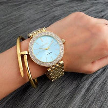 Load image into Gallery viewer, Fashion Luxury Silver Watch Women Watches Rhinestone Womens Watches Stainless Steel Watch And Bracelet Set For Women Rose Gold Rhinestone Wrist Watch With Bangles Mother Bracelet Watches
