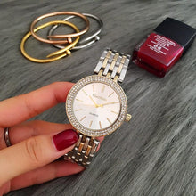 Load image into Gallery viewer, Fashion Luxury Silver Watch Women Watches Rhinestone Womens Watches Stainless Steel Watch And Bracelet Set For Women Rose Gold Rhinestone Wrist Watch With Bangles Mother Bracelet Watches
