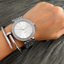 Load image into Gallery viewer, Fashion Luxury Silver Watch Women Watches Rhinestone Womens Watches Stainless Steel Watch And Bracelet Set For Women Rose Gold Rhinestone Wrist Watch With Bangles Mother Bracelet Watches
