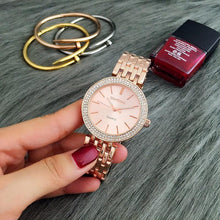 Load image into Gallery viewer, Fashion Luxury Silver Watch Women Watches Rhinestone Womens Watches Stainless Steel Watch And Bracelet Set For Women Rose Gold Rhinestone Wrist Watch With Bangles Mother Bracelet Watches
