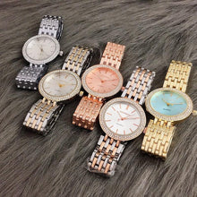 Load image into Gallery viewer, Fashion Luxury Silver Watch Women Watches Rhinestone Womens Watches Stainless Steel Watch And Bracelet Set For Women Rose Gold Rhinestone Wrist Watch With Bangles Mother Bracelet Watches
