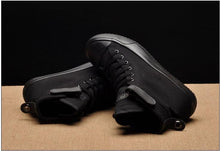 Load image into Gallery viewer, Fashion New Mens Light Breathable Canvas Casual Black White  High Top Solid Color Sneakers Shoes Vulcanized Mens Sports Walking Jogging Non Slip Athletic Sneakers
