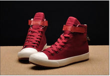 Load image into Gallery viewer, Fashion New Mens Light Breathable Canvas Casual Black White  High Top Solid Color Sneakers Shoes Vulcanized Mens Sports Walking Jogging Non Slip Athletic Sneakers
