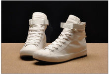 Load image into Gallery viewer, Fashion New Mens Light Breathable Canvas Casual Black White  High Top Solid Color Sneakers Shoes Vulcanized Mens Sports Walking Jogging Non Slip Athletic Sneakers
