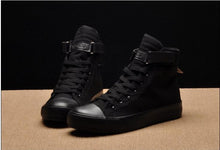Load image into Gallery viewer, Fashion New Mens Light Breathable Canvas Casual Black White  High Top Solid Color Sneakers Shoes Vulcanized Mens Sports Walking Jogging Non Slip Athletic Sneakers
