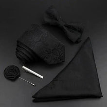 Load image into Gallery viewer, Fashion Red Business Necktie Matching Bowtie Flower Vintage Design Set For Men Self-Tie Bow Tie And Pocket Square Classic Business Tuxedo Wedding Bowties Handkerchief Set Men Necktie And Pocket Square Set
