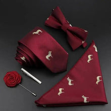 Load image into Gallery viewer, Fashion Red Business Necktie Matching Bowtie Flower Vintage Design Set For Men Self-Tie Bow Tie And Pocket Square Classic Business Tuxedo Wedding Bowties Handkerchief Set Men Necktie And Pocket Square Set
