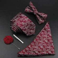 Load image into Gallery viewer, Fashion Red Business Necktie Matching Bowtie Flower Vintage Design Set For Men Self-Tie Bow Tie And Pocket Square Classic Business Tuxedo Wedding Bowties Handkerchief Set Men Necktie And Pocket Square Set
