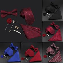 Load image into Gallery viewer, Fashion Red Business Necktie Matching Bowtie Flower Vintage Design Set For Men Self-Tie Bow Tie And Pocket Square Classic Business Tuxedo Wedding Bowties Handkerchief Set Men Necktie And Pocket Square Set

