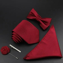 Load image into Gallery viewer, Fashion Red Business Necktie Matching Bowtie Flower Vintage Design Set For Men Self-Tie Bow Tie And Pocket Square Classic Business Tuxedo Wedding Bowties Handkerchief Set Men Necktie And Pocket Square Set
