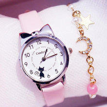 Load image into Gallery viewer, Fashion Student Girl Watch Cute Little Cat Watch Kids Children Quartz Watch Unisex Wrist Watches Stainless Steel Dial Leather Strap Watches Quartz Fashion Simple Cute Watches For Women
