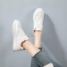 Load image into Gallery viewer, Fashion White Split Leather Women Sneakers White Lace Up Women Casual Shoe Luxury Leather Womens Sneakers Spring Casual Women Fashion Flat Sneakers
