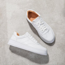 Load image into Gallery viewer, Fashion White Split Leather Women Sneakers White Lace Up Women Casual Shoe Luxury Leather Womens Sneakers Spring Casual Women Fashion Flat Sneakers
