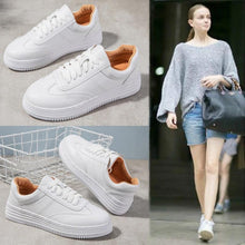 Load image into Gallery viewer, Fashion White Split Leather Women Sneakers White Lace Up Women Casual Shoe Luxury Leather Womens Sneakers Spring Casual Women Fashion Flat Sneakers
