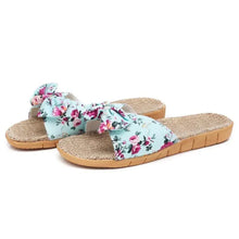 Load image into Gallery viewer, Fashion Woman Beach Floral Pattern Butterfly Knot Slippers Unique Flat Flip Flops Design For Women Outdoor Home Slippers
