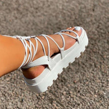 Load image into Gallery viewer, Fashion Woman White Sandal Shoes Lace Up Platform Shoe Women Cross Straps Boots Thick Bottom Sandals Summer Sandals Adjustable Crossed Strappy Comfy Casual Outdoor Party Sandal
