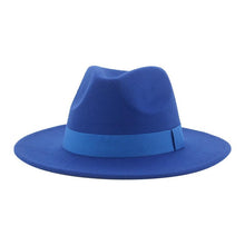 Load image into Gallery viewer, Fashionable Fedora Hats Women Wide Brim Dress Caps  Women's Fedora Hats Elegant Wide Brim Fedora Hat  Wedding Men Hat Warm Retro Style Belt 56-58cm
