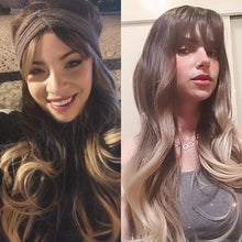Load image into Gallery viewer, Fashionable Long Wavy Synthetic Wigs Brown to Blonde Ombre with Bangs Fake Hair for Women Daily Cosplay Party Heat Resistant Wigs For Black Women Gifts for Girlfriends
