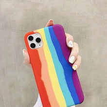 Load image into Gallery viewer, Fashionable Rainbow Silicone Luxury Case For iPhone 11 12 13 14 Pro Max XR X XS 7 8 Plus Mini Soft Shockproof Cover Creative Cute Rainbow Pink Stripe Line Soft Silicone Case
