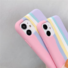 Load image into Gallery viewer, Fashionable Rainbow Silicone Luxury Case For iPhone 11 12 13 14 Pro Max XR X XS 7 8 Plus Mini Soft Shockproof Cover Creative Cute Rainbow Pink Stripe Line Soft Silicone Case
