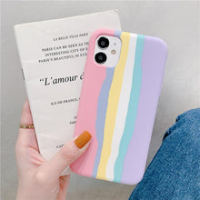 Load image into Gallery viewer, Fashionable Rainbow Silicone Luxury Case For iPhone 11 12 13 14 Pro Max XR X XS 7 8 Plus Mini Soft Shockproof Cover Creative Cute Rainbow Pink Stripe Line Soft Silicone Case
