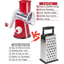 Load image into Gallery viewer, FAVIA Rotary Cheese Grater with Handle - Food Shredder with 3 Stainless Steel Drum Blades
