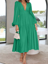 Load image into Gallery viewer, Lightweight Deep V-Neck Balloon Sleeve Maxi Dress Elegant &amp; Flowing Silhouette Unique Dress
