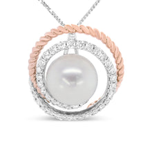 Load image into Gallery viewer, 14K Rose and White Gold 3/8 Cttw Pave Diamond and 9mm Round Pearl Spiral Openwork 18" Pendant Necklace- (H-I Color, VS1-VS2 Clarity)
