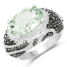 Load image into Gallery viewer, 5.98 Carat Genuine Green Amethyst &amp; Green Diamond .925 Sterling Silver Ring
