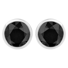 Load image into Gallery viewer, .925 Sterling Silver 4.00 Cttw Round Brilliant-Cut Black Diamond Bezel-Set Stud Earrings with Screw Backs (Fancy Color-Enhanced, I2-I3 Clarity)
