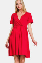 Load image into Gallery viewer, Surplice Short Sleeve Brushed DTY Dress For Dress – Elegant, Flattering Surplice Neckline, Soft Brushed Fabric, Comfortable and Versatile Dress for All-Day Wear
