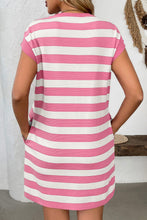 Load image into Gallery viewer, Simple Contrast Striped Round Neck Short Sleeve Mini Dress Casual &amp; Comfortable Everyday Dress for Women

