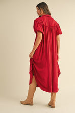 Load image into Gallery viewer, Mineral Washed Button Down Puff Sleeve Shirt Dress – Trendy Button Down Shirt Dress with Puff Sleeves and Unique Mineral Wash Finish for a Chic and Casual Look
