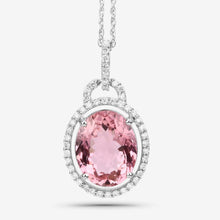 Load image into Gallery viewer, 3.90 Carat Genuine Pink Tourmaline and White Diamond 14K White Gold Pendant

