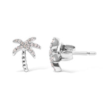 Load image into Gallery viewer, 10K White Gold 1/10 Cttw Diamond  Encrusted Palm Tree Stud Earrings (H-I Color, I1-I2 Clarity)
