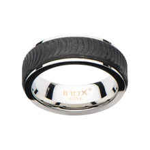 Load image into Gallery viewer, Mens Center Solid Carbon Fiber Ridged Stainless Steel Ring

