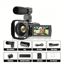 Load image into Gallery viewer, 16x Zoom 1080P HD Digital Camera Bundle with 2 Batteries, 32G TF Card, Mic, Hood &amp; Bag
