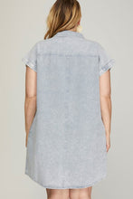 Load image into Gallery viewer, Blue Grey Full Size Folded Cuff Button-Down Shirt Dress Plus Size Casual Simple Women Dress
