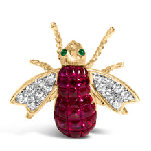 Load image into Gallery viewer, 18K Yellow Gold 3/8 Cttw Diamond and 6 3/4 Cttw Red Ruby Bumblebee Brooch Pin (F-G Color, VS2-SI1 Clarity)
