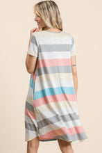 Load image into Gallery viewer, Striped Short Sleeve Dress with Pockets For Women – Casual Striped Dress, Comfortable Short Sleeve Dress, Pocketed Striped Dress, Versatile Striped Dress, Relaxed Fit Dress, Effortless Striped Dress, Chic Short Sleeve Dress
