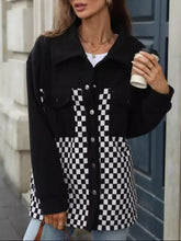 Load image into Gallery viewer, Black Checkered Snap Down Long Sleeve Jacket Stylish &amp; Functional Buttoned Outerwear
