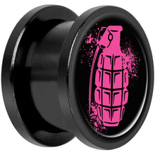 Load image into Gallery viewer, Pink Grenade Black Anodized Screw Fit Plug Set 9/16
