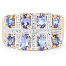 Load image into Gallery viewer, 14K Yellow Gold Plated 1.68 Carat Genuine Tanzanite .925 Sterling Silver Ring
