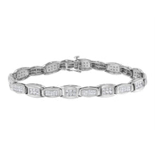 Load image into Gallery viewer, 14K White Gold 2-1/2 Cttw Round-Brilliant &amp; Baguette Cut Diamond 7" Alternating Flared Links Tennis Bracelet (H-I Color, SI1-SI2 Clarity)
