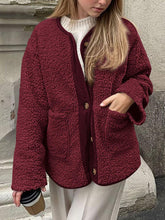 Load image into Gallery viewer, Modern Cozy Women Luxuriously Cozy Contrast Button Up Sherpa Jacket with Pockets For Fall &amp; Winter
