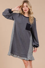 Load image into Gallery viewer, Striped Patchwork Round Neck Terry Sweatshirt Dress For Women – Casual, Trendy, Cozy, Playful, Relaxed Vibe for Everyday Wear
