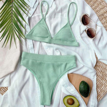 Load image into Gallery viewer, Female Swimsuit High Waist Bikini Women High Waist Swimsuits Triangle Bathing Suit V Neck Two Piece Bikini Sets Women Swimwear Two-pieces Bikini Set Ribbed Bather Bathing Suit Swim
