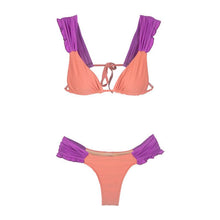 Load image into Gallery viewer, Female Swimsuit Women String Triangle Top Bikini Bottom Printed Push Up Swimsuit Bikini Sets Two Piece Split Button Beachwear Bathing Suit High Waist Bathing Suit High Cut

