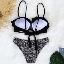 Load image into Gallery viewer, Female Two Piece Swimsuit Low Waist Bikini Floral Printing Swimwear Push Up Bathing Suit  Detachable Padded Push Up Striped Bikini Set Two Piece Swimsuit Ladies Vintage Lace Bikini Sets Beach Swimwear
